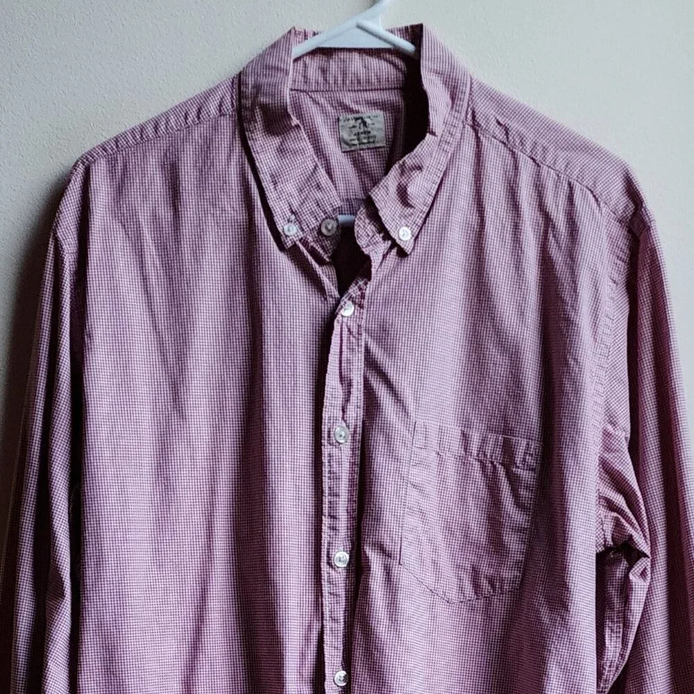 J.Crew Red/White Micro-Checked Casual Button Down Shirt Size Large
